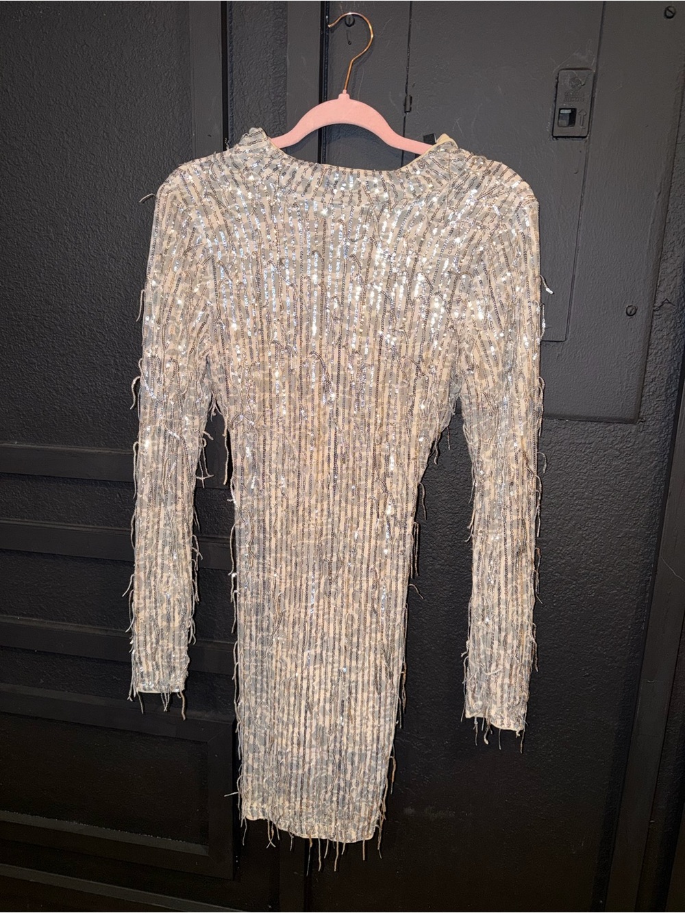 Fashion Nova Silver Sequin Fringe Bodycon Dress